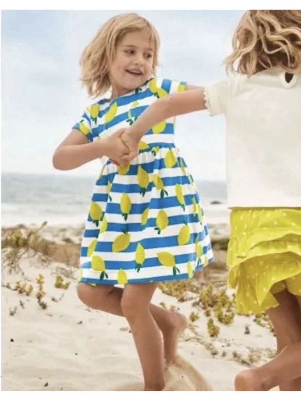 Mini Boden Blue & White Striped Lemon Short Sleeve Dress Size 6-7